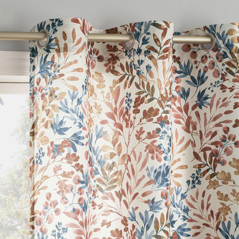 Indigo Blue Floral Botanical Print Room Darkening Grommet Curtain Panel