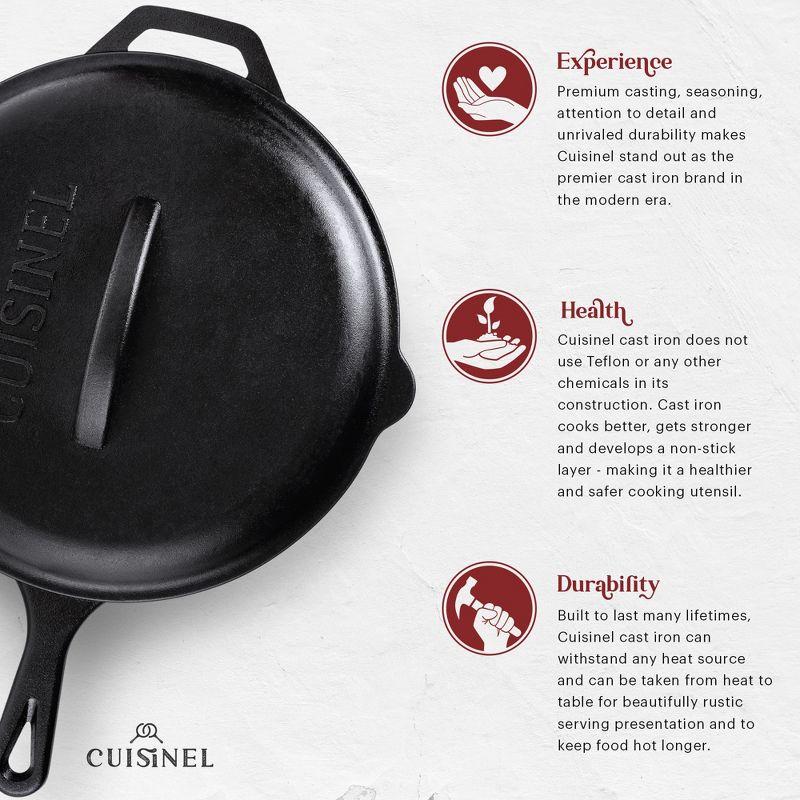 Cuisinel Cast Iron Skillet with Lid - 12"-inch Pre-Seasoned Covered Frying Pan Set + Silicone Handle & Lid Holders + Scraper/Cleaner