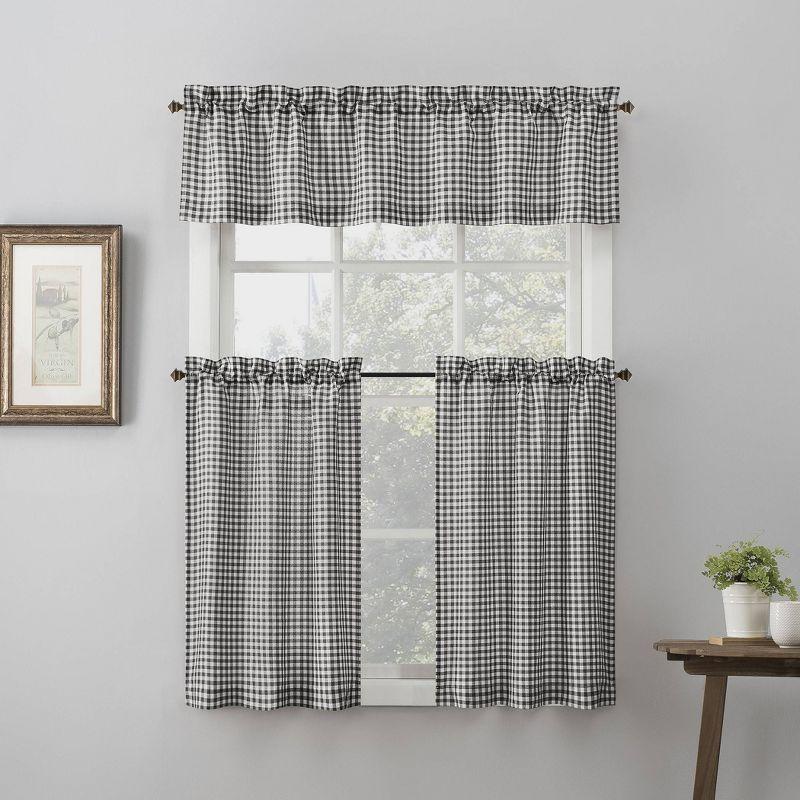 Parkham Black and White Plaid Semi-Sheer Kitchen Curtain Set