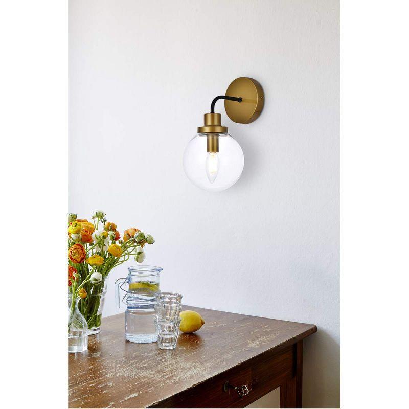 Hanson Black and Brass Metal 1-Light Dimmable Wall Sconce with Clear Glass Shade