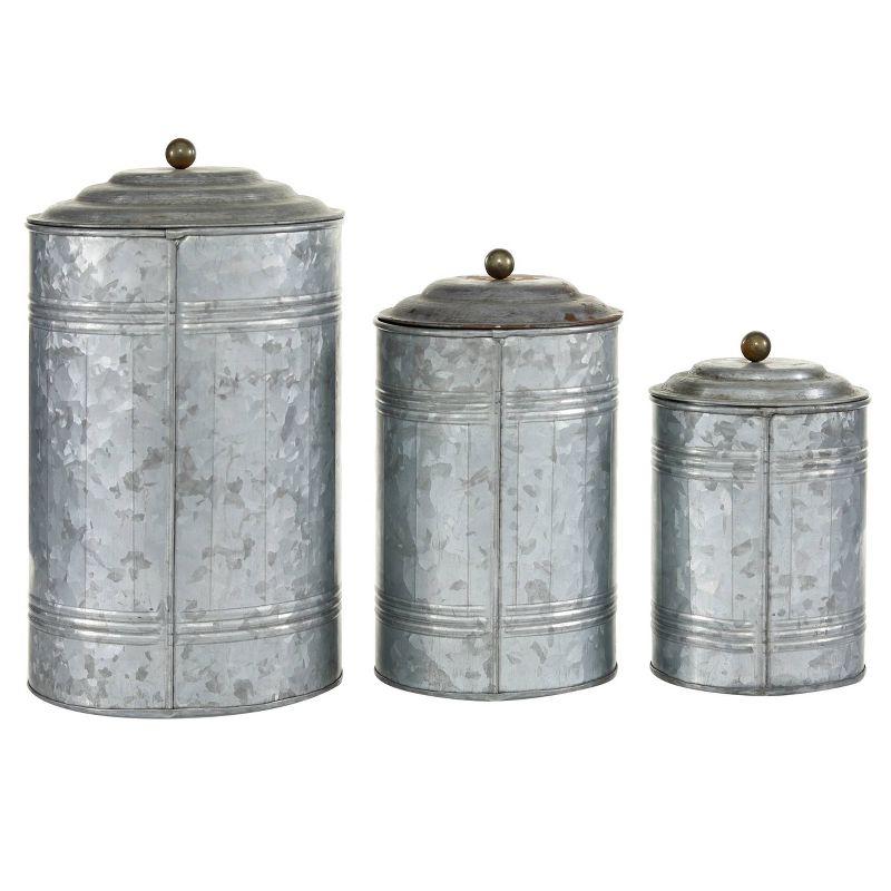 Olivia & May 3pc Decorative Galvanized Metal Canister Set Silver: Round Storage Containers with Lids