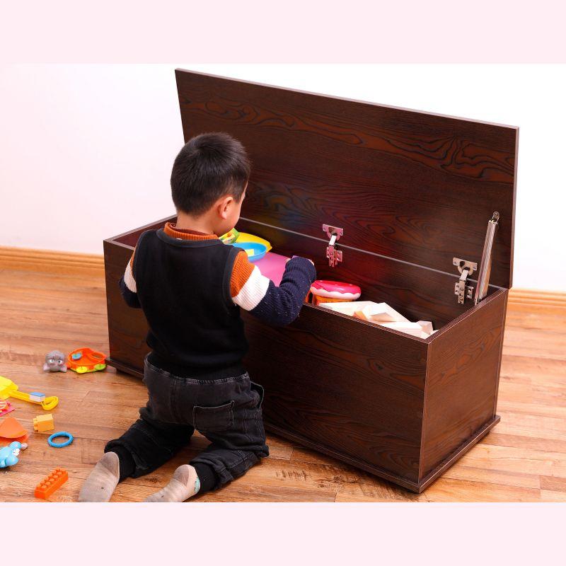 Basicwise Large Storage Toy Box with Soft Closure Lid, Wooden Organizing Furniture Storage Chest