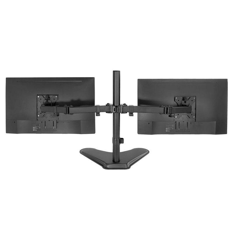 Mount-It! Double Monitor Desk Stand Fits 21 - 32 Inch Computer Screens | Freestanding Base | 2 Heavy Duty Full Motion Adjustable Arms