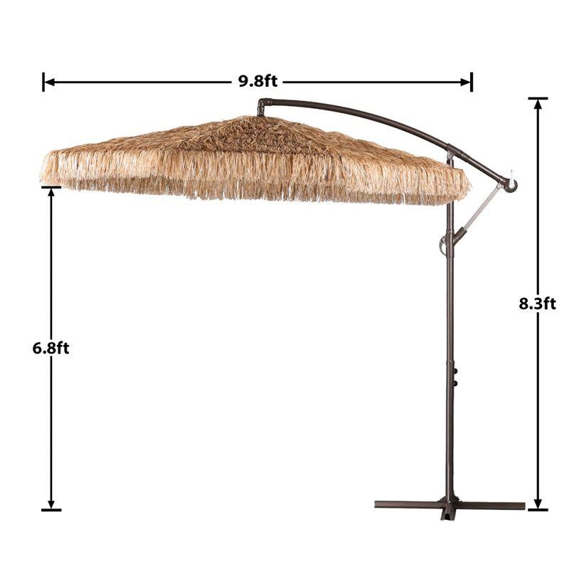 Aoodor 10FT Cantilever Tiki Thatch Patio Umbrella, Hand-Push Tilt Offset Umbrella for Outdoor, Natural Straw Look (No Base)