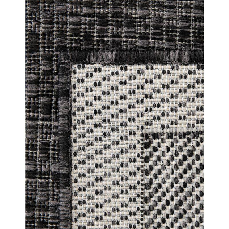 Black Octagon Outdoor Stain-Resistant Synthetic Rug