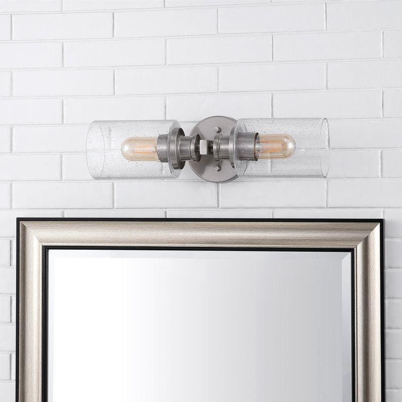 JONATHAN Y Jules Edison 16.5" Cylinder 2-Light Iron/Seeded Glass Farmhouse Contemporary LED Wall Sconce, Nickel