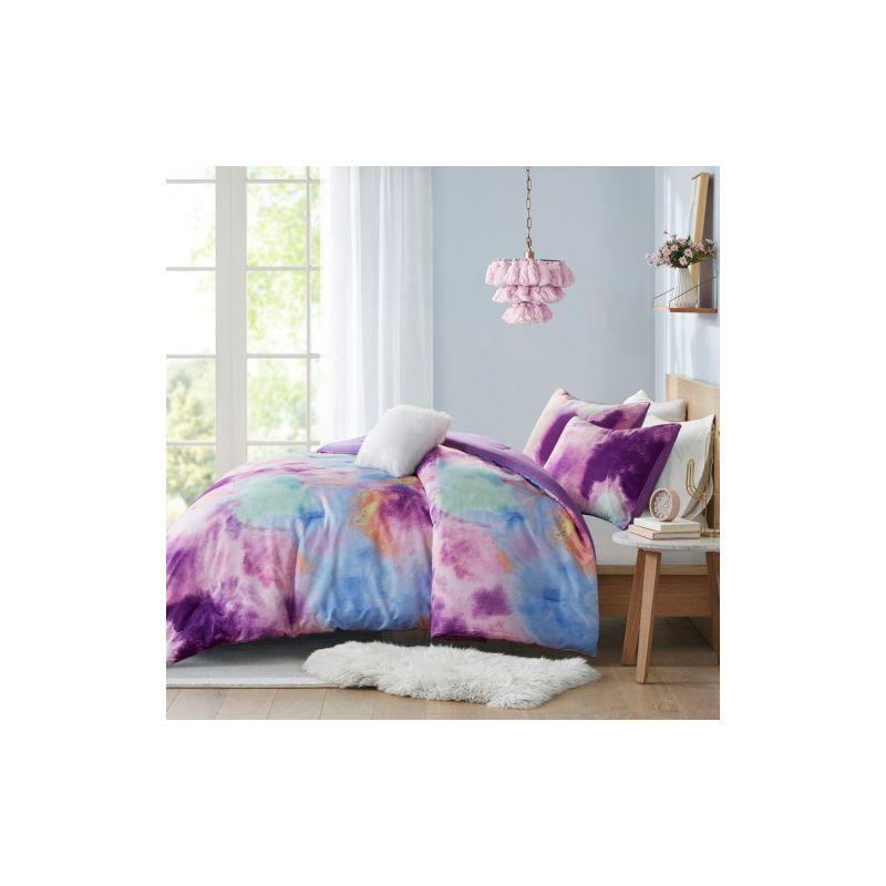 Cassiopeia Watercolor Tie Dye Printed Comforter Set with Throw Pillow