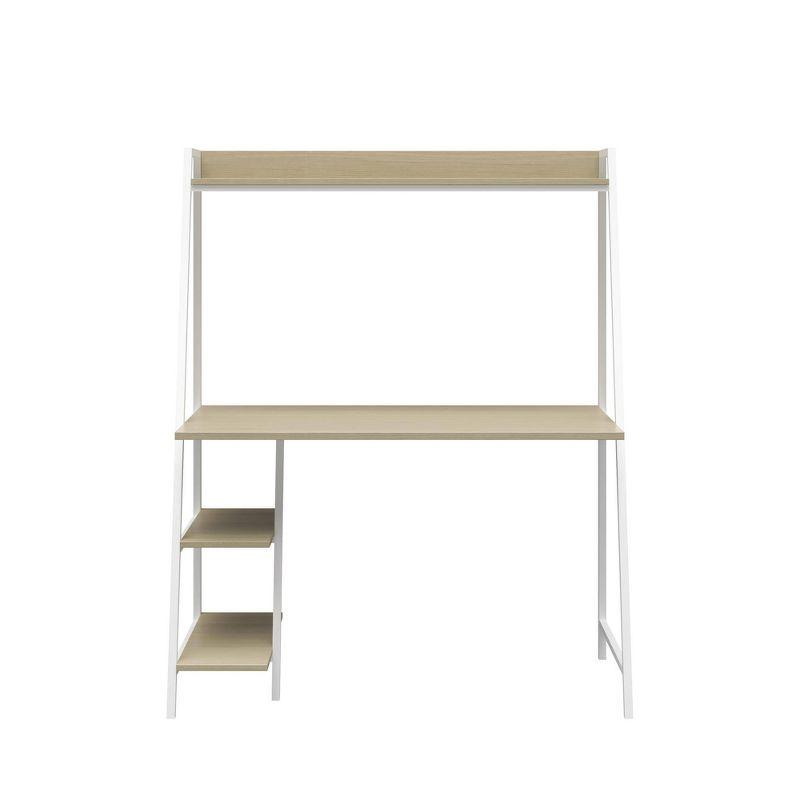 Pale Oak and White Metal Ladder Desk with Shelves