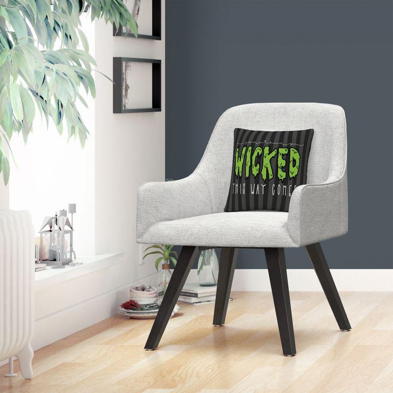 Gray Striped Something Wicked This Way Comes Halloween By Abc 16 X 16 Decorative Throw Pillow