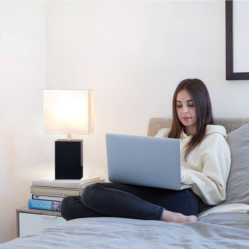 Brightech Maxwell 14 in. Mid-Century Modern LED Bedside Table Lamp with Fabric Square Shade