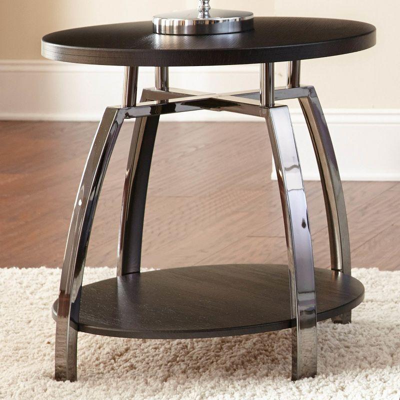 Black Nickel Round Wood and Metal End Table