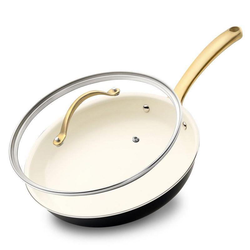 12" Non-Stick Fry Pan with Golden Handle and Lid