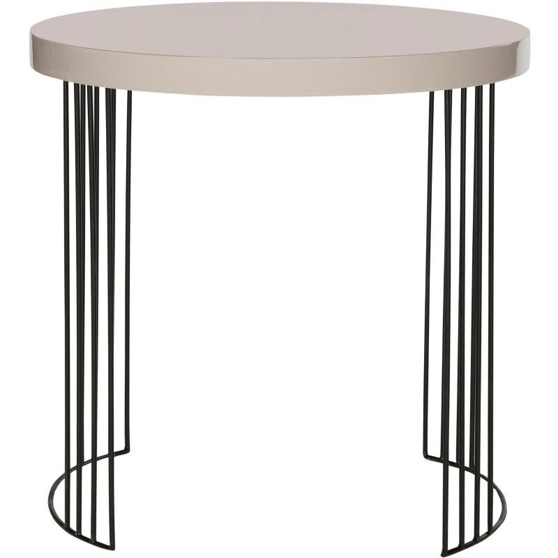 22" Beige and Black Round Wood Metal Side Table