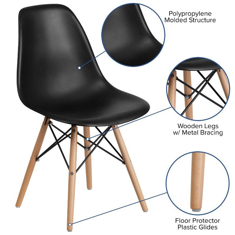 Black Plastic Side Chair with Wooden Legs