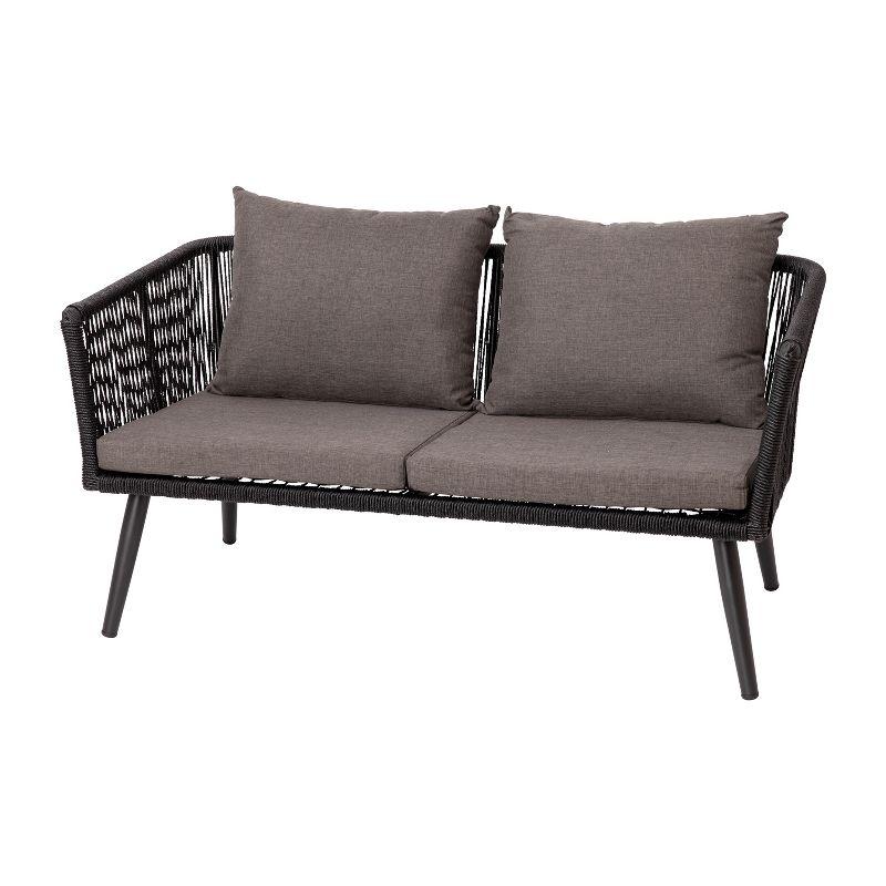 Flash Furniture Kierra Black All-Weather 4-Piece Woven Conversation Set with Gray Zippered Removable Cushions & Metal Coffee Table