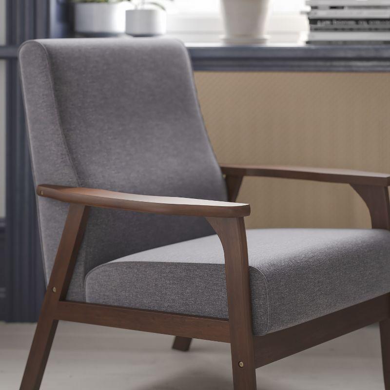 Flash Furniture Langston Commercial Grade Faux Linen Upholstered Mid Century Modern Arm Chair with Walnut Finished Wooden Frame and Arms in Gray