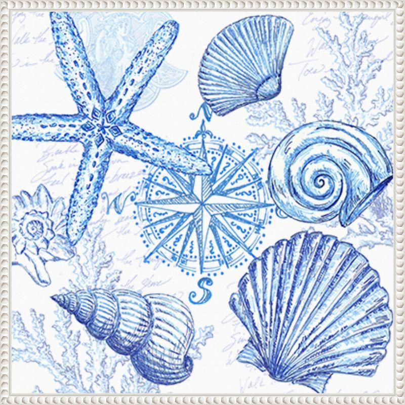 Amanti Art Coastal Sketchbook Shell Toss by Tre Sorelle Studios Framed Canvas Wall Art Print