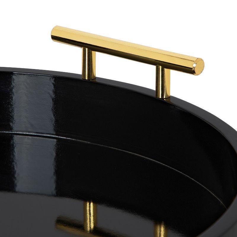 Glamorous Round Black and Gold Wood Accent Tray, 18" Diameter