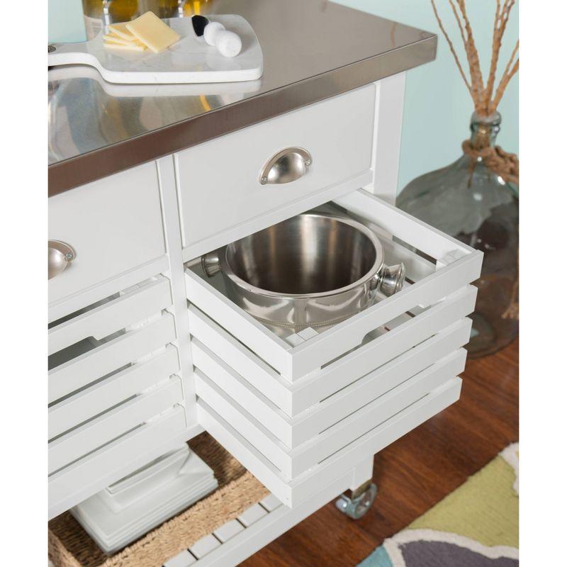 Robbin White Wood Kitchen Cart: Stainless Steel Top, Storage on Wheels - Linon