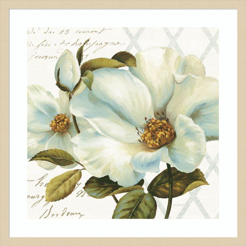 White Floral Bliss Botanical Lithograph with Wood Frame