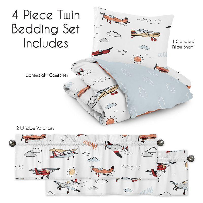 Sweet Jojo Designs Boy Twin Comforter Bedding Set Airplane Red Blue and White 4 pc