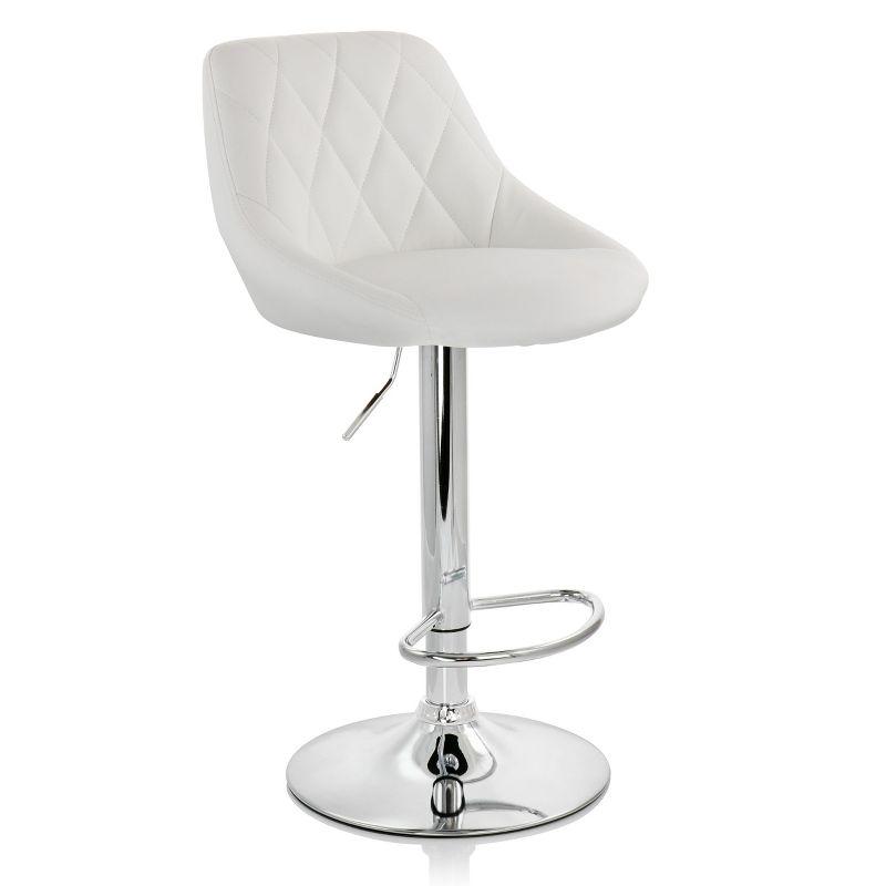 Elama 2 Piece Diamond Stitched Faux Leather Bar Stool in White with Chrome Base  and Adjustable Height