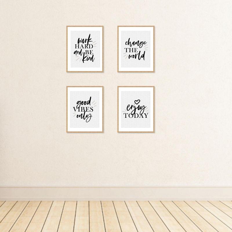 Big Dot of Happiness Work Hard and Be Kind - Unframed Inspirational Quotes Linen Paper Wall Art - Set of 4 - Artisms - 8 x 10 inches Black and White