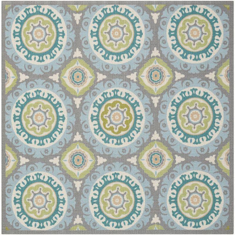 Jade and Aqua Circular Synthetic Outdoor Rug