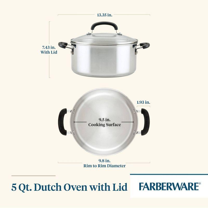 Farberware Brilliance Stainless Steel Dutch Oven  / Casserole Pan With Lid, Dishwasher Safe And Induction Suitable, 5 Quart, Silver