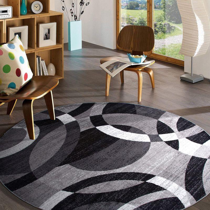 World Rug Gallery Geometric Circles Gray 6'6" Round Rug