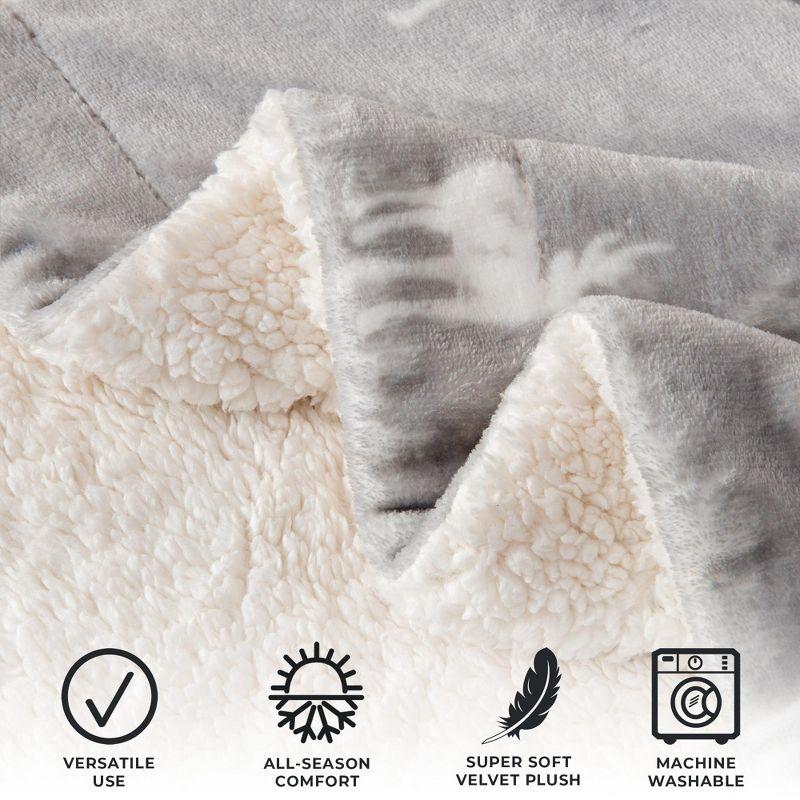 Velvet Plush Soft Fleece Reversible Throw, Warm and Comfortable Bed Blanket - Great Bay Home (Full / Queen, Grey Moose)