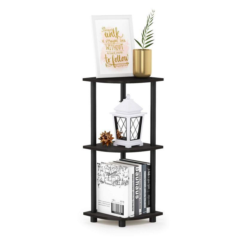 Furinno 3-Tier Corner Display Rack Open Multipurpose Bookcase Cabinet with Adjustable Shelves,Espresso/Black