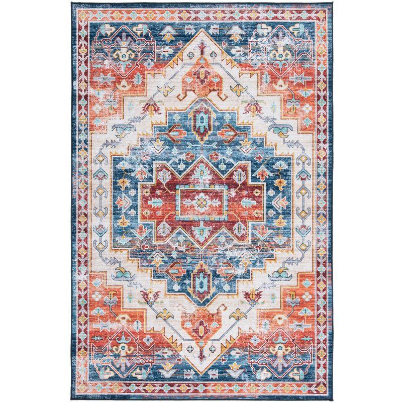 Tucson Traditional Blue/Rust 3' x 5' Machine Washable Area Rug