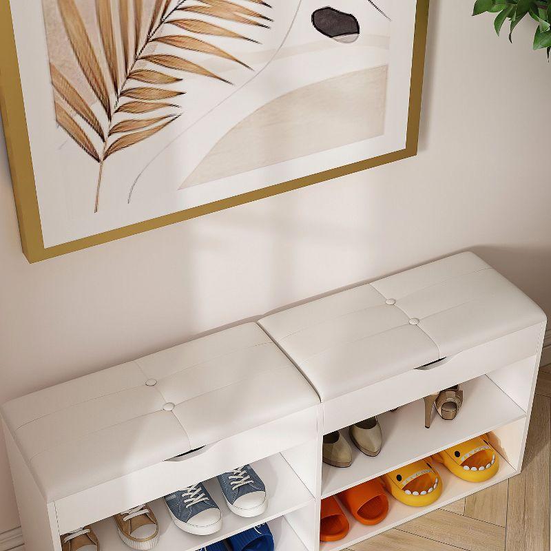 FUFU&GAGA White Wooden Shoe Storage Bench with Seating Cushion Open Shelf