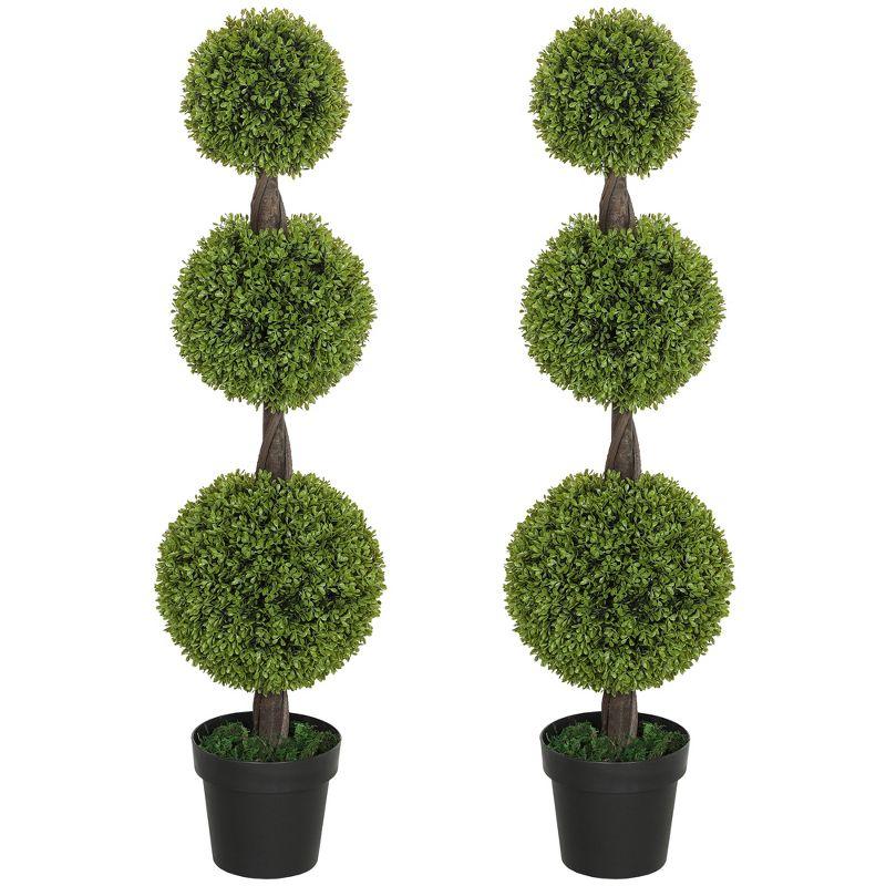 HOMCOM Set of 2 Artificial Plants Home Decor Indoor & Outdoor Plants Fake Boxwood Topiary Trees in Pots, Faux Trees, 43.25"