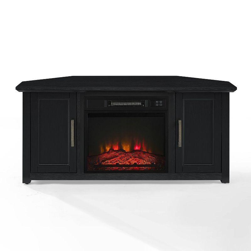 Crosley Camden Corner TV Stand for TVs up to 50" with Fireplace Black : Mid-Century Modern, Adjustable Shelves, Cable Management