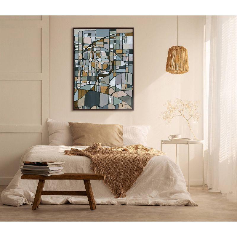 Abstract Geometric Mosaic Canvas Art in Cool Tones with Polystyrene Frame