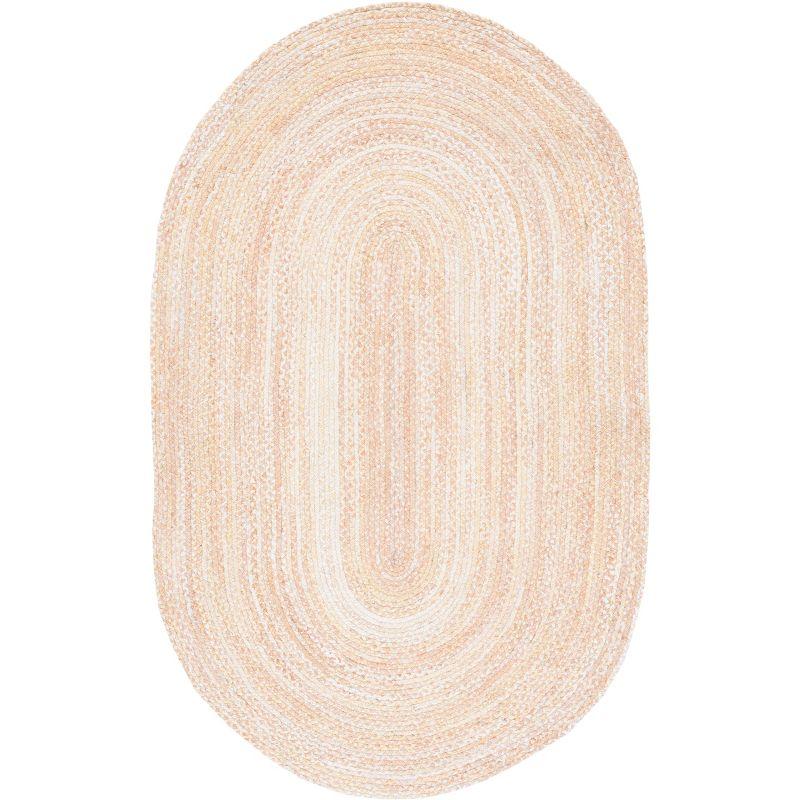 Handwoven Beige Cotton 3' x 5' Oval Braided Area Rug