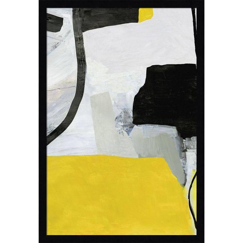 17" x 25" Black and Yellow Abstract Wood Framed Wall Art