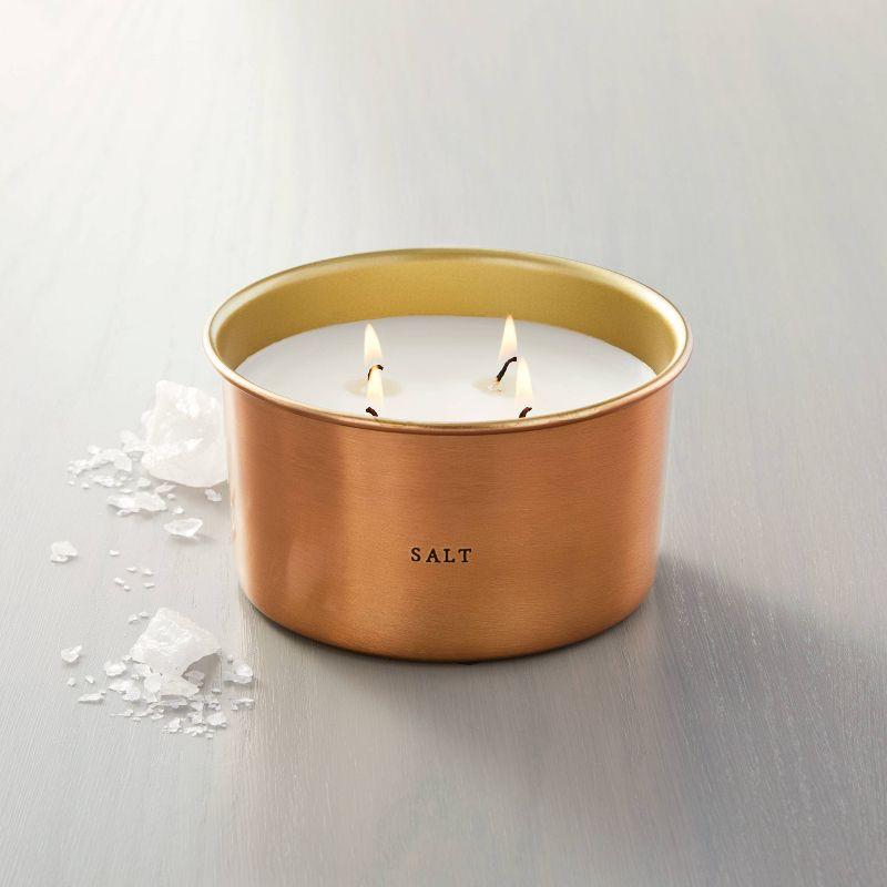 Lidded Metal Salt 4-Wick Jar Candle Brass Finish 20oz - Hearth & Hand™ with Magnolia: Tropical Oasis Aroma, Soy Blend Wax