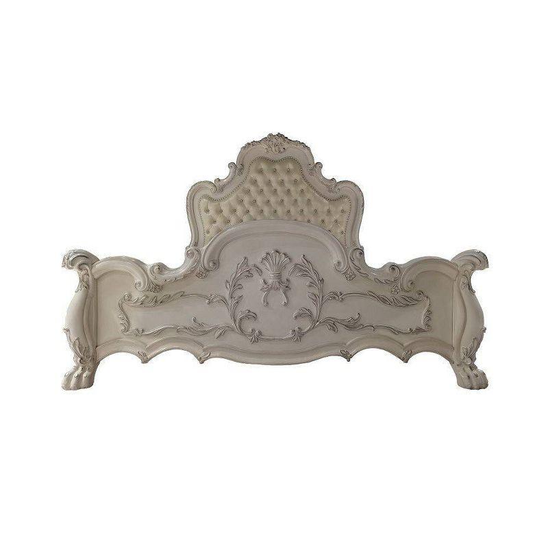 Dresden King Bed with Antique White Finish and Carvings