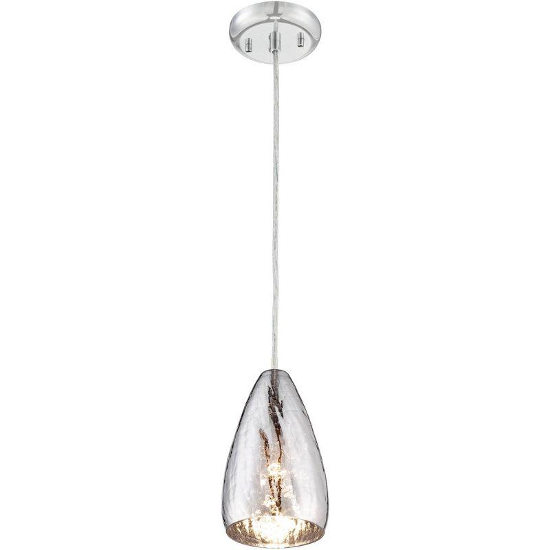 Possini Euro Design Portico Chrome Mini Pendant 5" Wide Modern Vacuum Plated Crackle Glass for Dining Room House Foyer Kitchen Island Entryway Bedroom