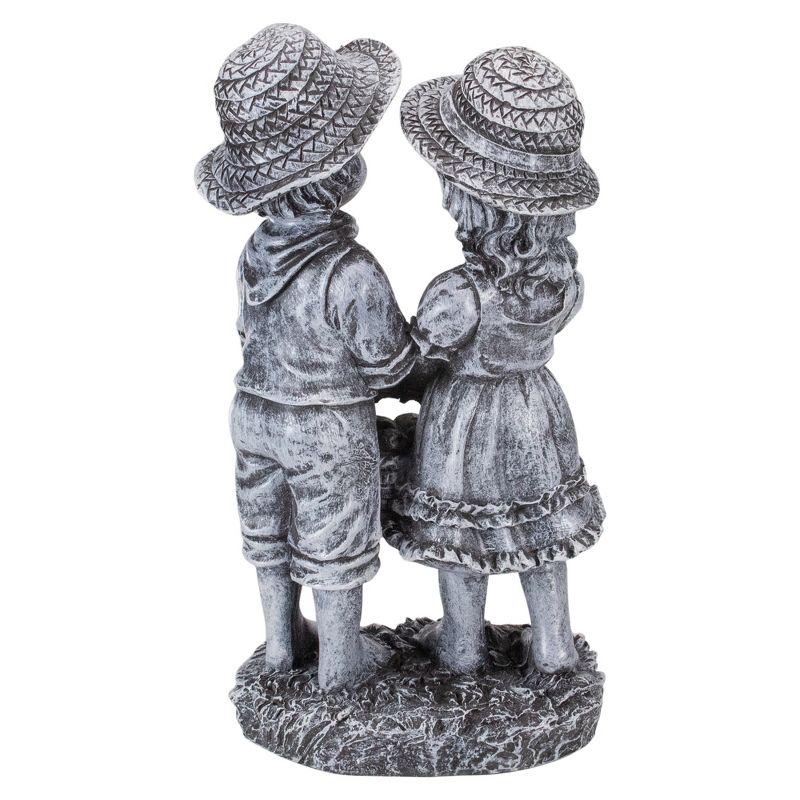 13" Boy and Girl Apple Picking Outdoor Garden Statue