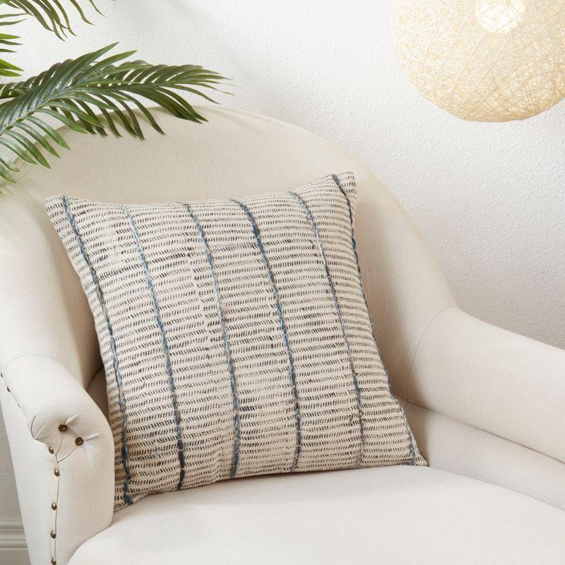 Blue Stripe Embroidered Cotton Square Throw Pillow