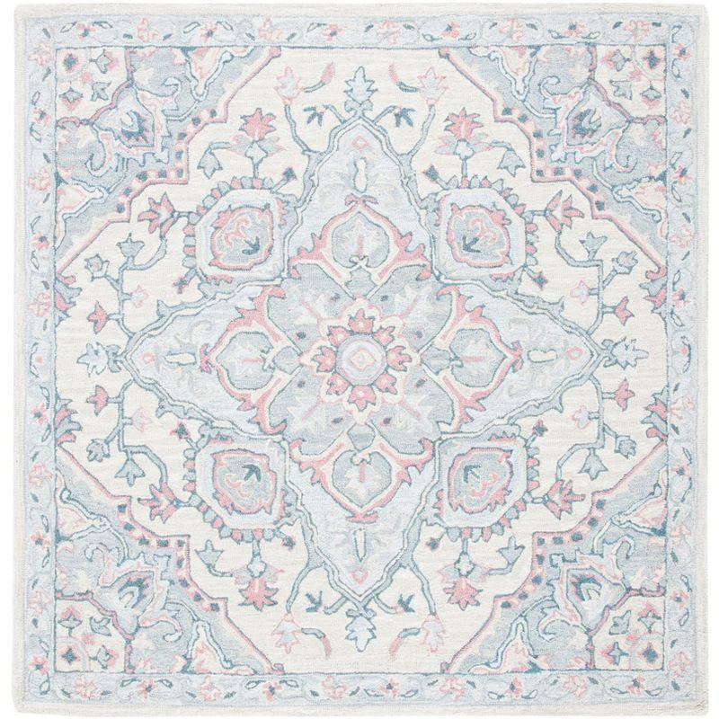 Elegant Heritage Square Blue Wool 6' Tufted Area Rug