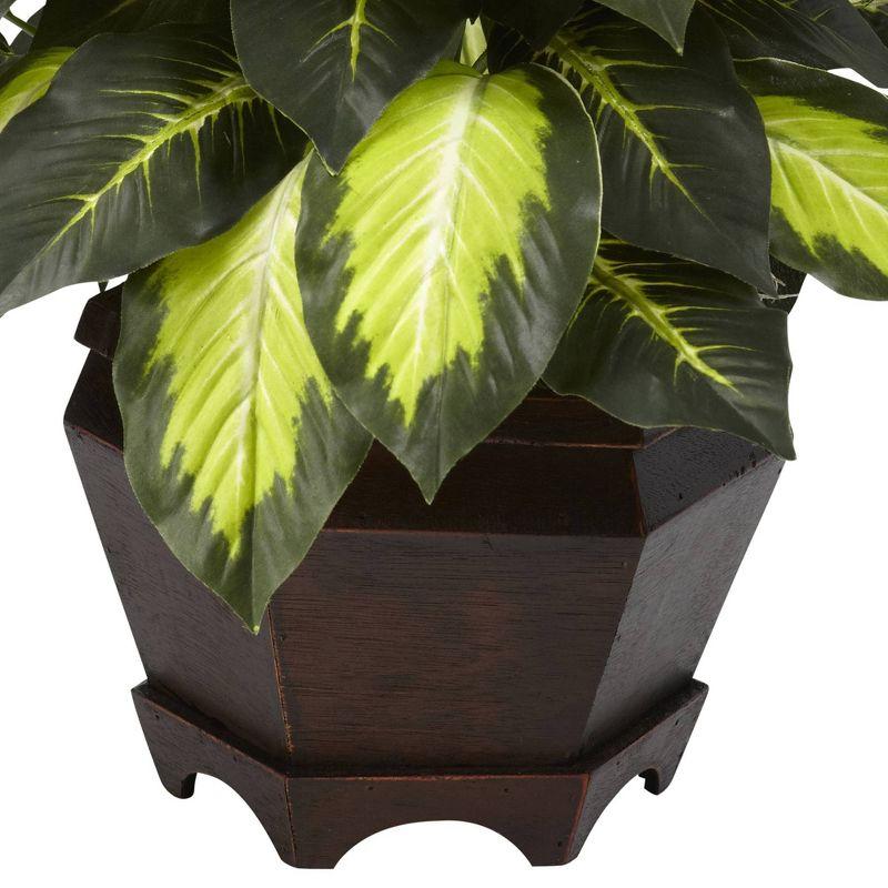 22" Artificial Triple Golden Dieffenbachia with Wood Vase - Nearly Natural