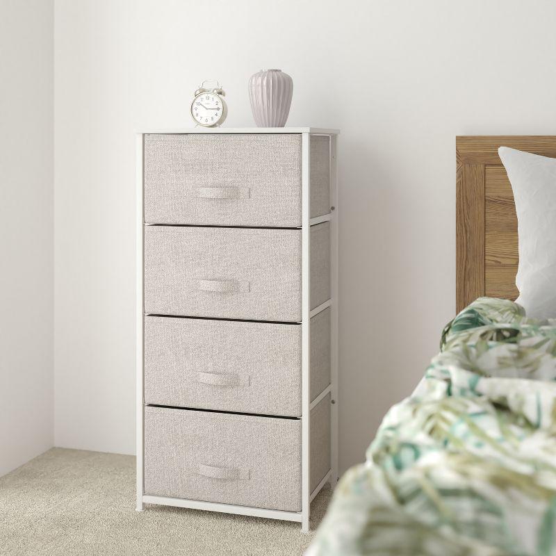 Malone 4 Drawer Vertical Storage Dresser with Wood Top & Fabric Pull Drawers