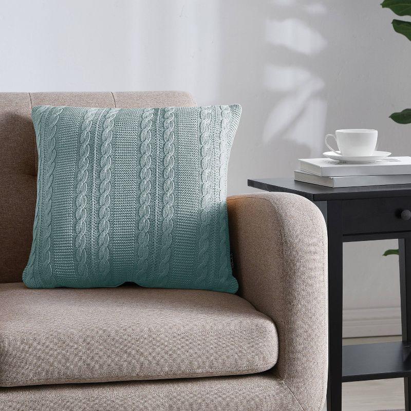 18"x18" Dublin Cable Knit Square Throw Pillow Blue - VCNY: Contemporary Decorative Accent, Indoor Use, Removable Cover