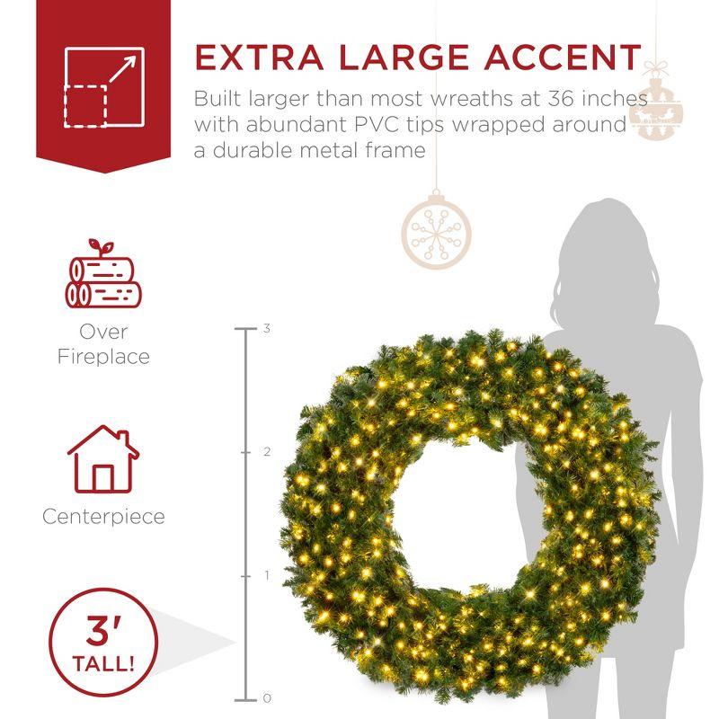 Best Choice Products 36in Artificial Pre-Lit Fir Christmas Wreath Decoration w/ 150 LED Lights, 300 Tips, Power Plug-In