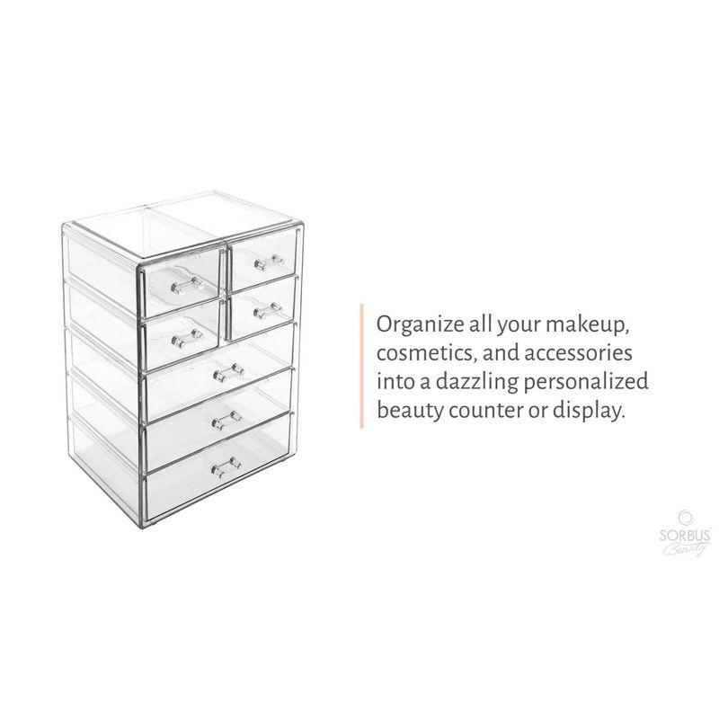 Sorbus Acrylic Makeup Organizer Case - Big Clear Makeup Organizer for Vanity, Bathroom, College Dorm, Closet, Desk (Purple)